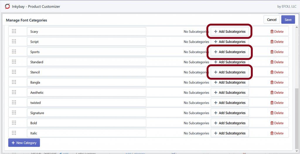 Adding font sub category