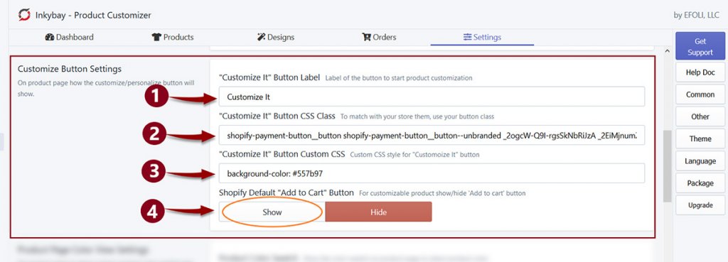 Inkybay Customize Button Settings