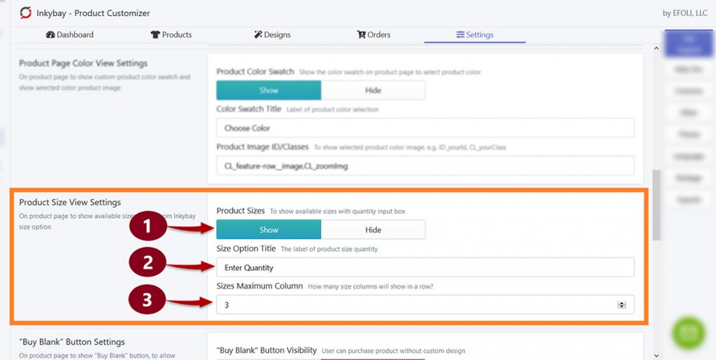 Product Size View Setting