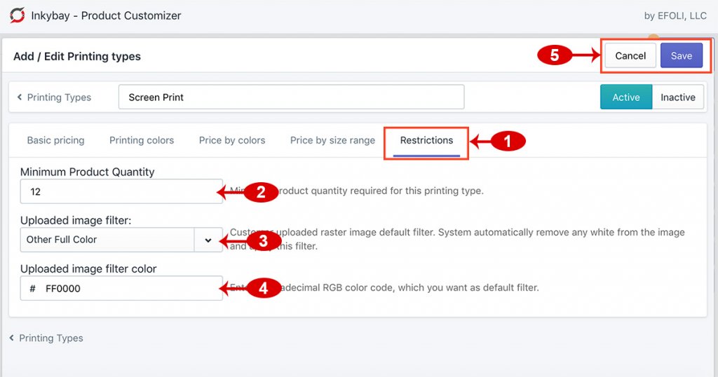 Printing type restrictions